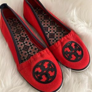 Tory Burch red canvas flats in 8.5